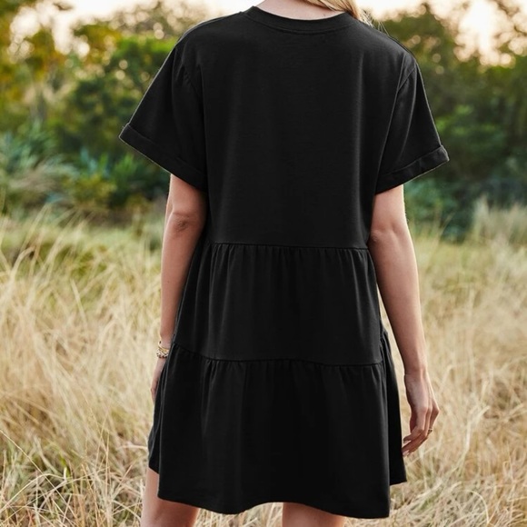 Tiered rolled short sleeve babydoll dress boho gray - Picture 4 of 4